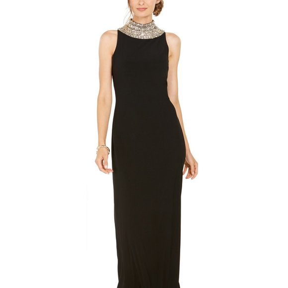 S.L. Fashions Dresses & Skirts - SL Fashions Embellished Mock-Neck Column Gown S.L. Fashions Dresses & Skirts - SL Fashions Embellished Mock-Neck Column Gown